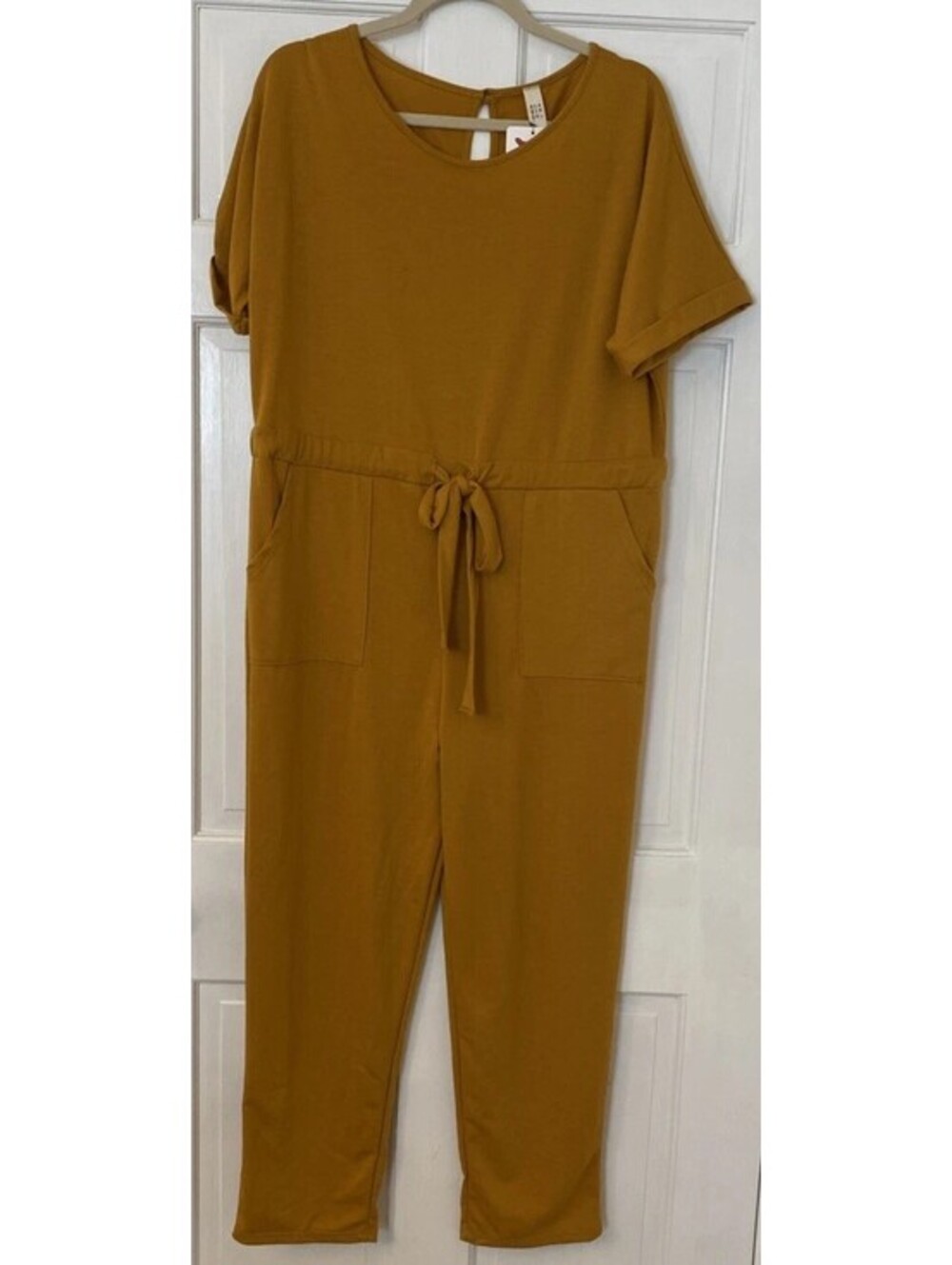 Fun NWT Perfectly Priscilla Mustard Soft Jumpsuit/Long Romper Wide Leg Size M